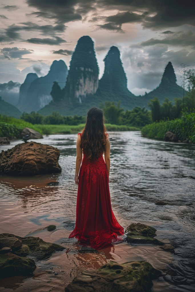 青春色彩与自然的交响，少女风景图之美